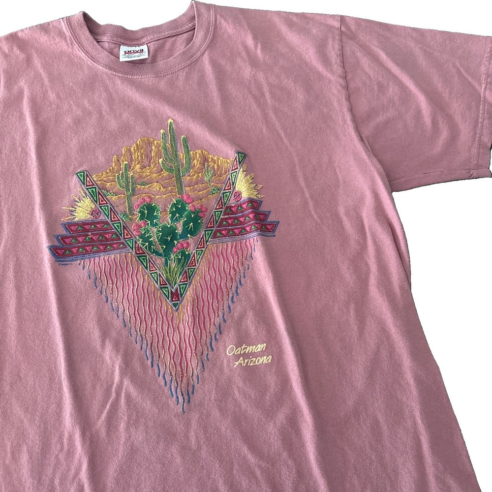Vintage Anvil Oatman Arizona Cactus Graphic T-Shirt size XL Mauve pink/purple
